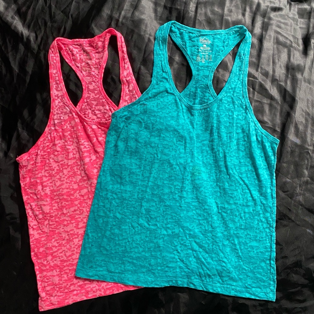 Vanity Pink and Teal Racerback Tank Tops
